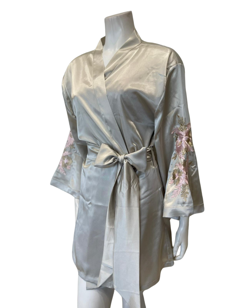 Isayes Lingerie 300316 + 180149 Pink Embroidery Sage Chemise & Wrap Set Myselflingerie.com