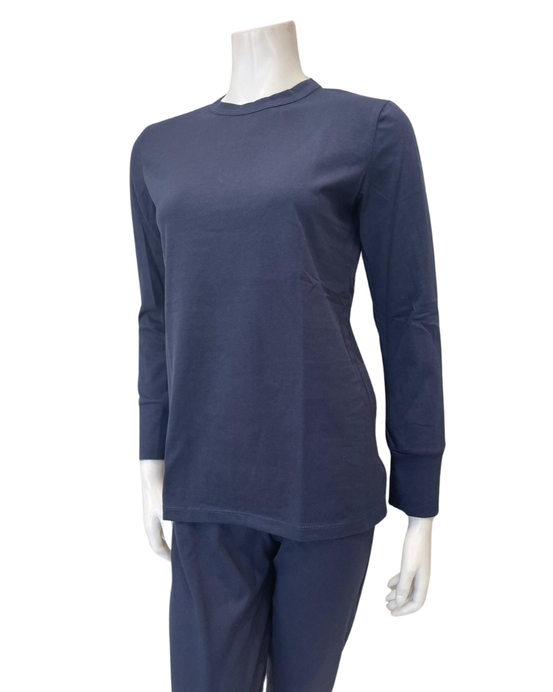 Isayes Lingerie 800502 Navy Cotton Crew Neck Pajamas Set Myselflingerie.com