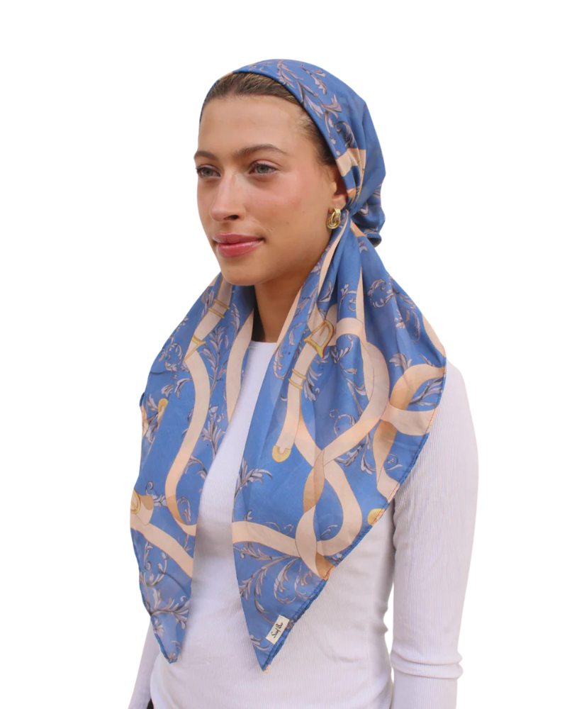 Scarf Bar Slate Blue Chains Classic Pre-Tied Bandanna with Velvet Grip Myselflingerie.com