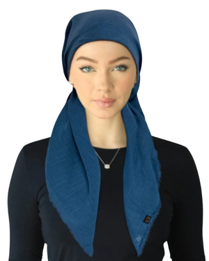 Cherie Teal Solid Fringe Design Adjustable Closed Back Pre-Tied Bandanna