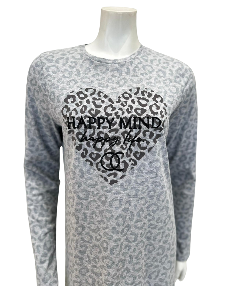ORD PRO247015 Grey Leopard Happy Life Cotton Nightshirt Myselflingerie.com