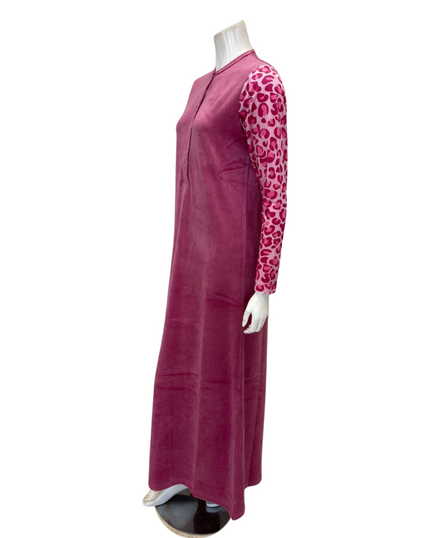 Nico Italy AP834VPK Pink Leopard Print Velour Snap Front Nightgown Myselflingerie.com