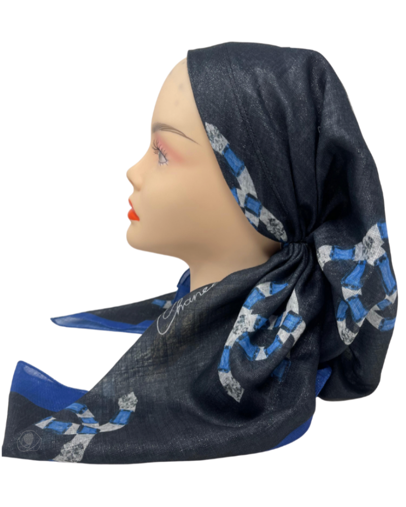 It's Younique OB-CC-BL Blue Designer Inspired Metallic Pre-Tied Open Back Bandanna with Velvet Grip Myselflingerie.com