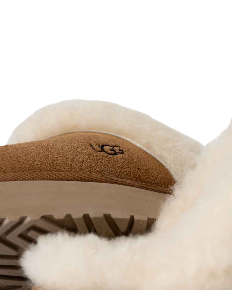1122550 Chestnut Disquette Slippers with Fur Trim