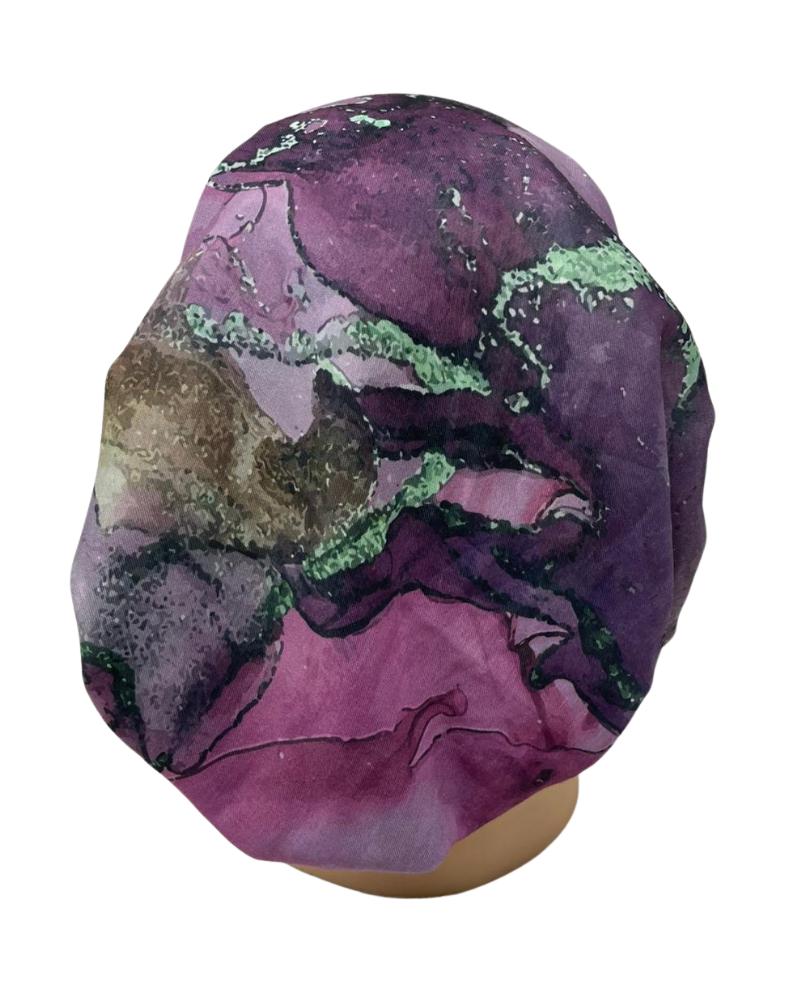 It's Younique Purple Watercolor Green Trim Pre-Tied Bandanna with Velvet Grip