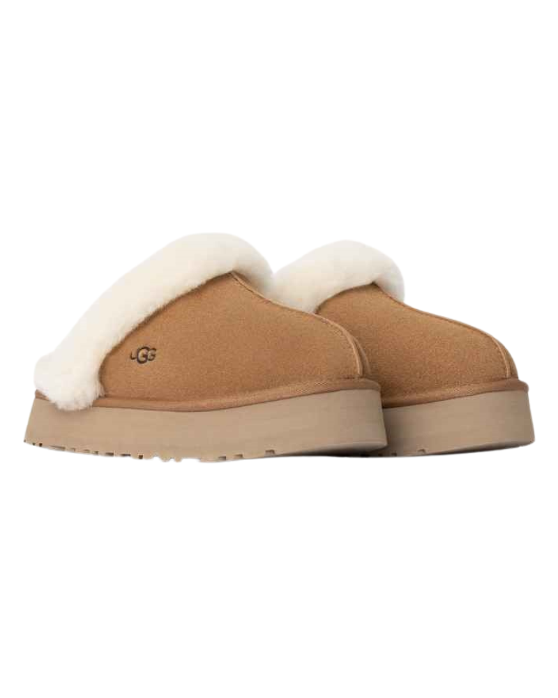 1122550 Chestnut Disquette Slippers with Fur Trim