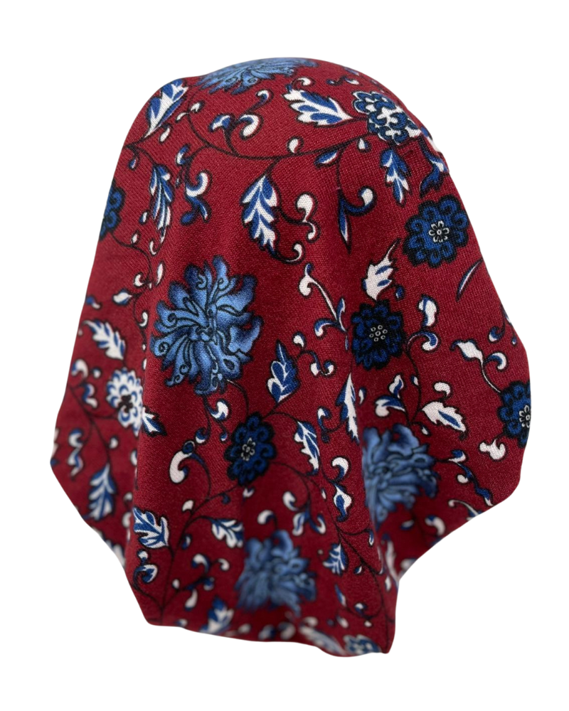 Cherie HA-FLRKN-BGYNY Burgundy/Navy Floral Knit Adjustable Pre-Tied Bandanna Myselflingerie.com