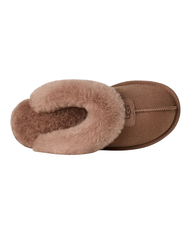 UGG 5125 Rocky Oak Coquette Clog Suede Slippers with Fur Trim Myselflingerie.com
