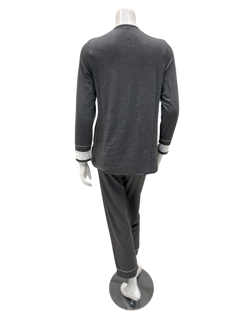 Velvet ANP857GRY Grey with White Button Down Double Piping Modal Pajamas Set Myselflingerie.com