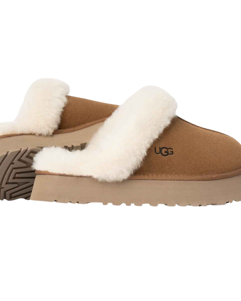 1122550 Chestnut Disquette Slippers with Fur Trim