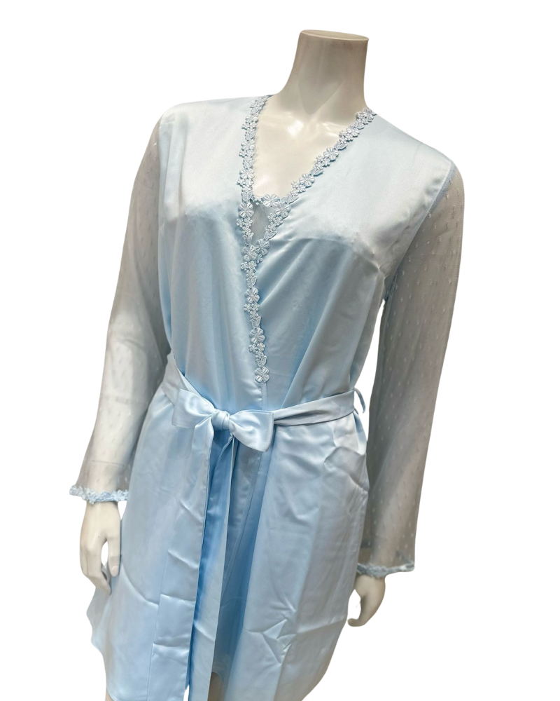 Flora Nikrooz 8060+8061 Ice Blue Showstopper Chemise & Robe Set Myselflingerie.com