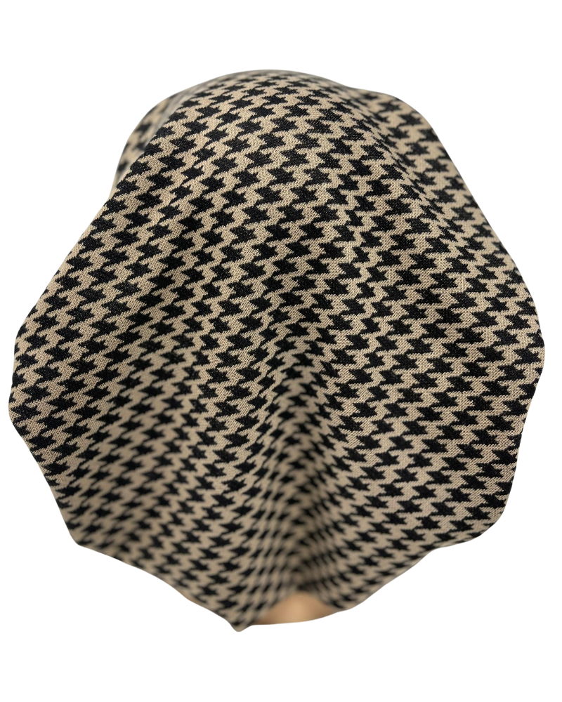 Triple Up BUL1047 Beige/Black Houndstooth Print Unlined Pre-Tied Bandanna Myselflingerie.com