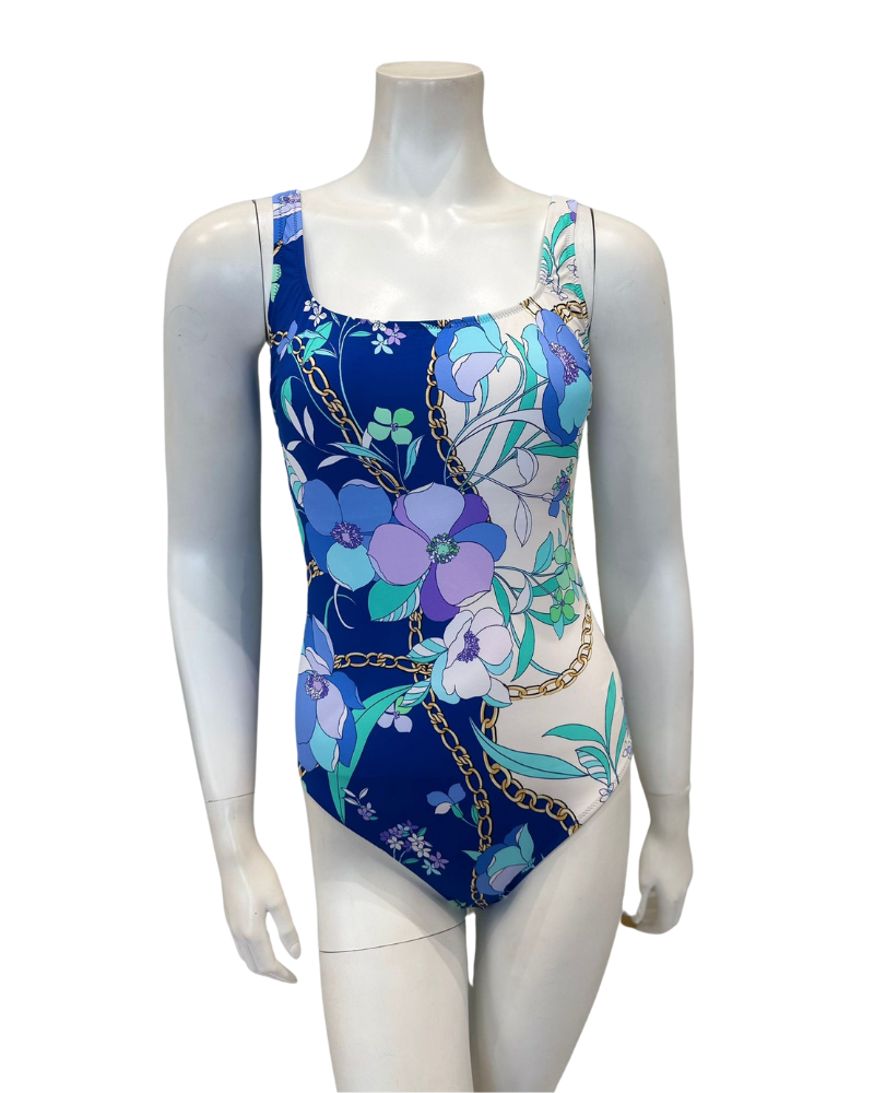 Gottex 25MC173U Blue Multi Memories of Capri High Neck Swimsuit Myselflingerie.com