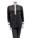 Velvet ANP857BLK Black with White Button Down Double Piping Modal Pajamas Set Myselflingerie.com