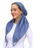 Scarf Bar Denim Blue Scalloped Classic Pre-Tied Bandanna with Velvet Grip Myselflingerie.com