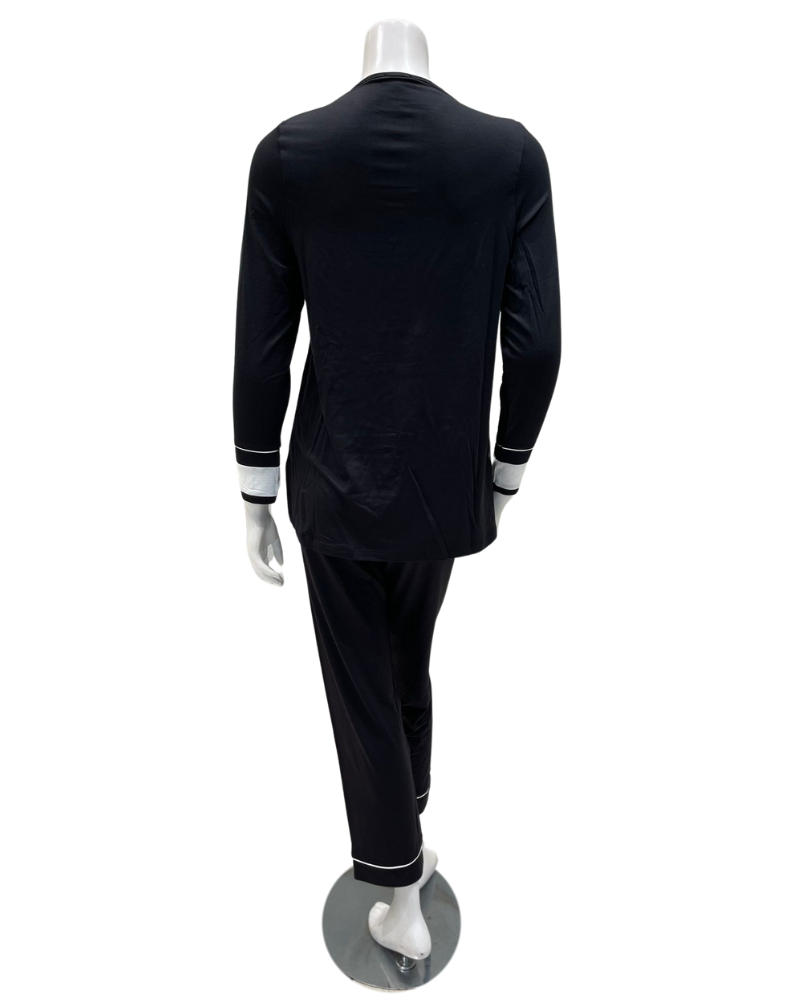 Velvet ANP857BLK Black with White Button Down Double Piping Modal Pajamas Set Myselflingerie.com