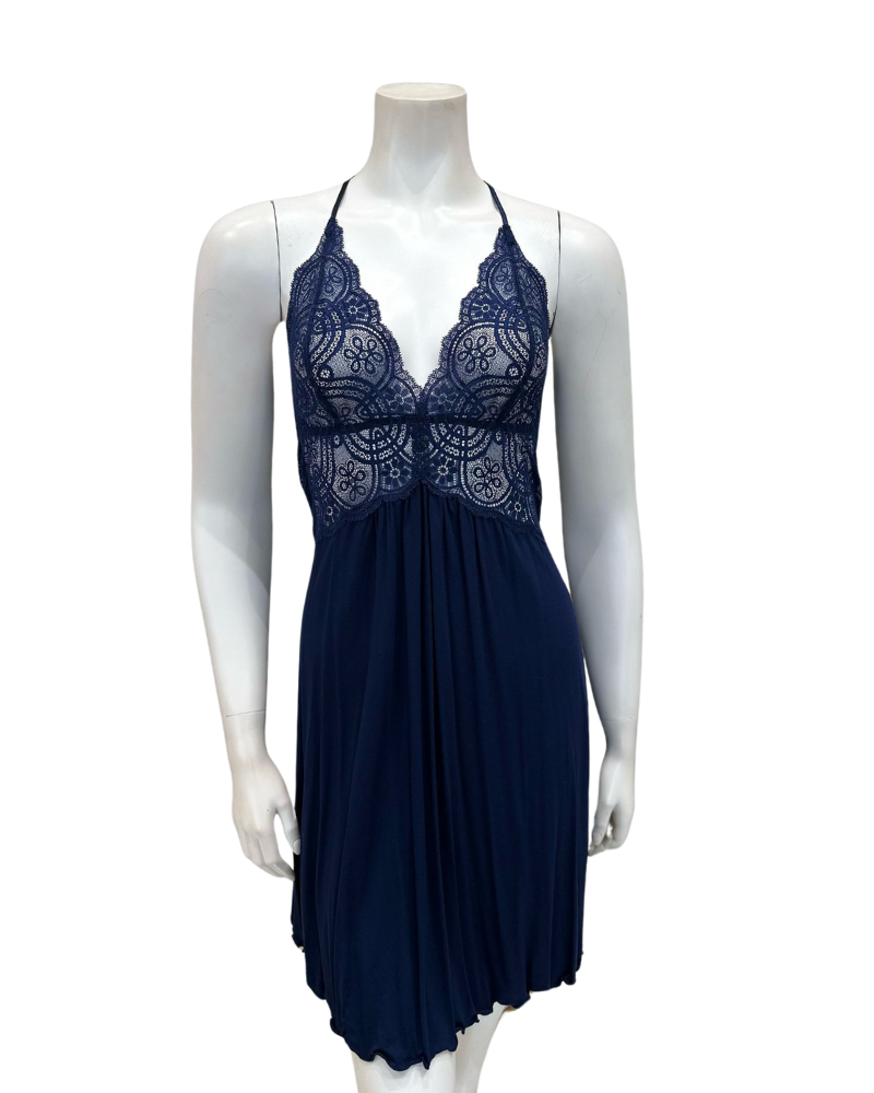 Oh! Zuza M4315 Navy Lace Sheer Chemise Myselflingerie.com