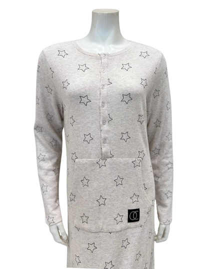 ORD PRO247012 Cream Stars Waffle Button Down Nightgown Myselflingerie.com