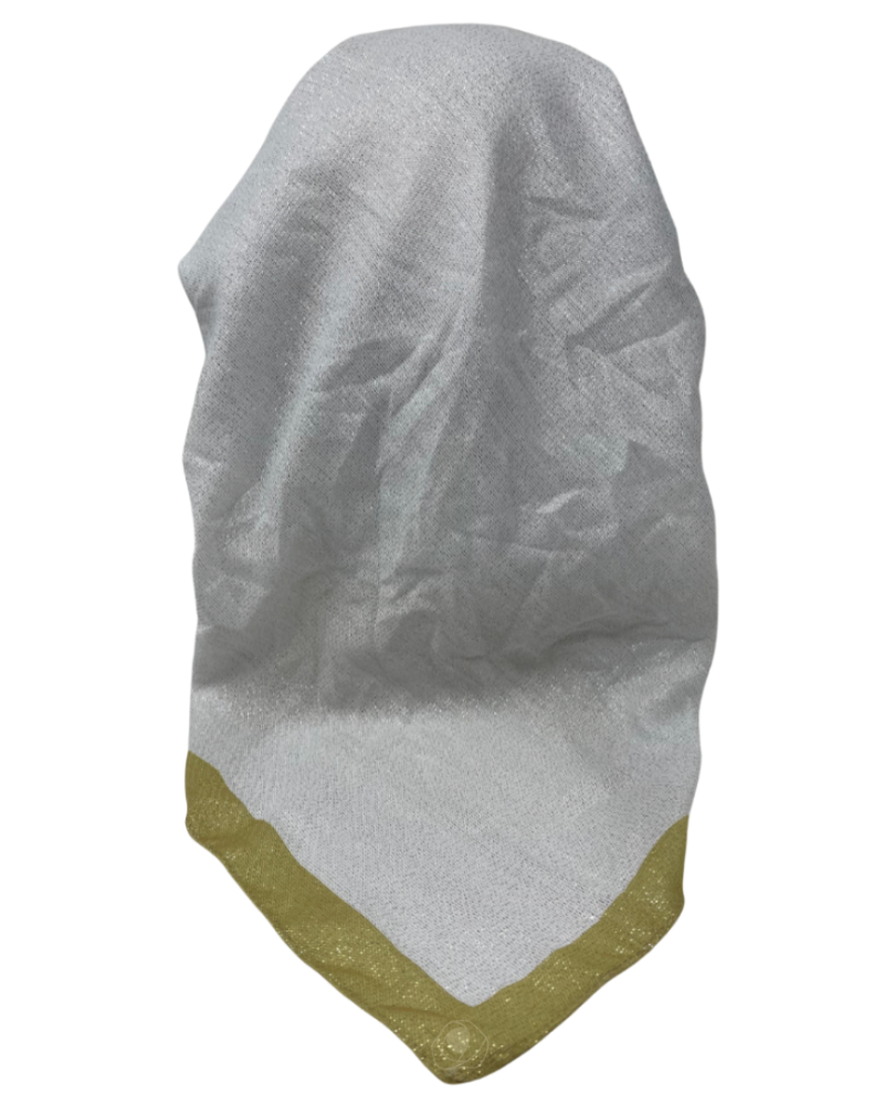 It's Younique OB-BOR-GO White Shimmer Gold Border Pre-Tied Open Back Bandanna with Velvet Grip Myselflingerie.com