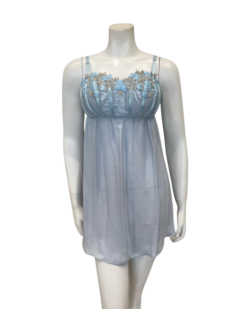 Isayes Lingerie 600193 + 180078 Heavenly Blue Embroidered Chemise & Wrap Set Myselflingerie.com