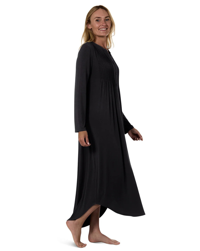 Me Moi CNL08833 Black Pintuck Button Down Modal Nightgown Myselflingerie.com