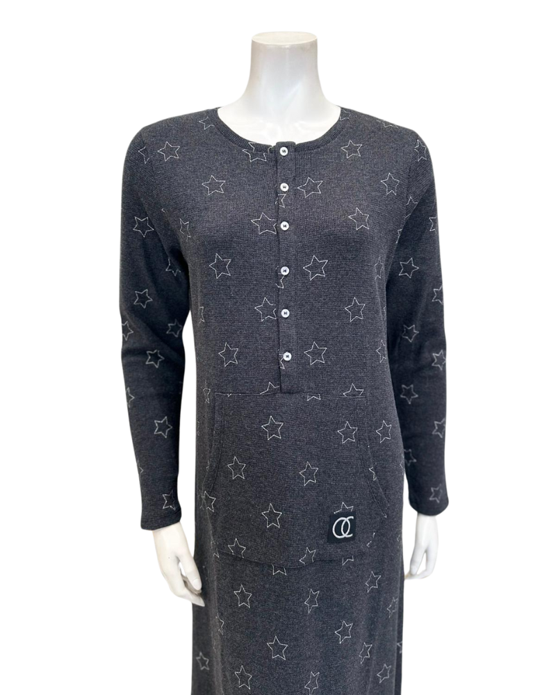 ORD PRO247011 Grey Stars Waffle Button Down Nightgown Myselflingerie.com