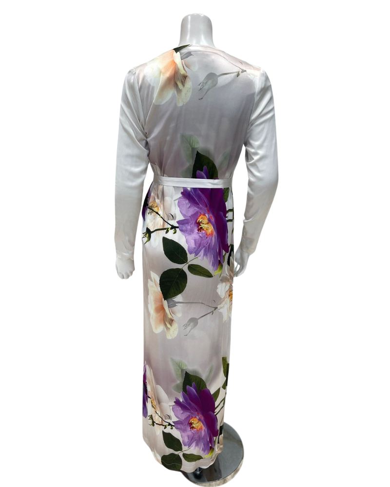 Angelice S7478 Purple Floral Cream Satin Button Down Morning Robe Myselflingerie.com