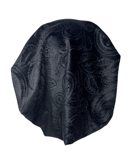 Triple Up BUL1011 Black Velvet Paisley Unlined Pre-Tied Bandanna Myselflingerie.com