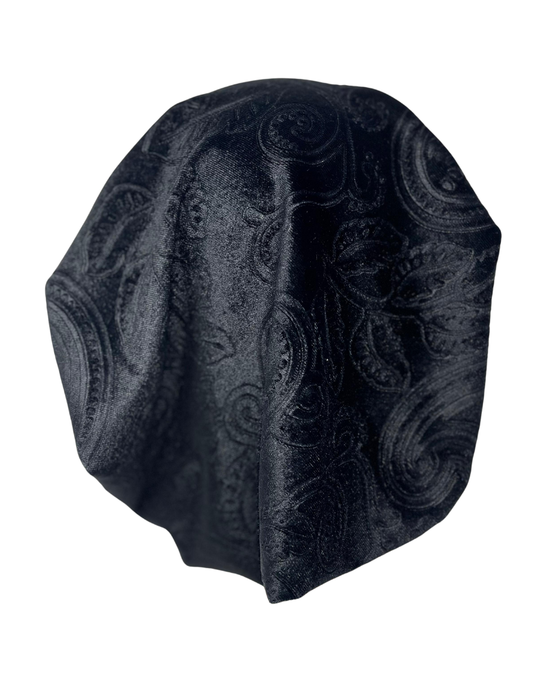 Triple Up BUL1011 Black Velvet Paisley Unlined Pre-Tied Bandanna Myselflingerie.com