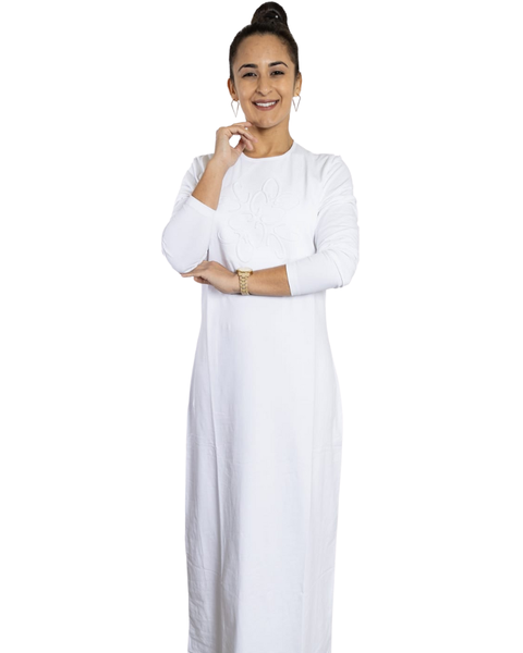 Chicolli N5123 White Debossed Pull On Cotton Nightgown Myselflingerie.com