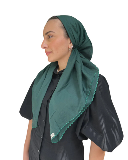Scarf Bar Emerald Green Scalloped Classic Pre-Tied Bandanna with Velvet Grip Myselflingerie.com