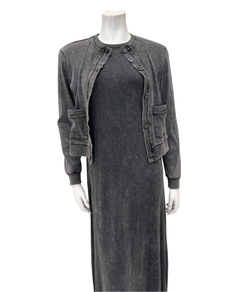ORD DRV26935 + TRV26936 Black Wash Sleeveless Maxi Jumper & Cardigan Set Myselflingerie.com