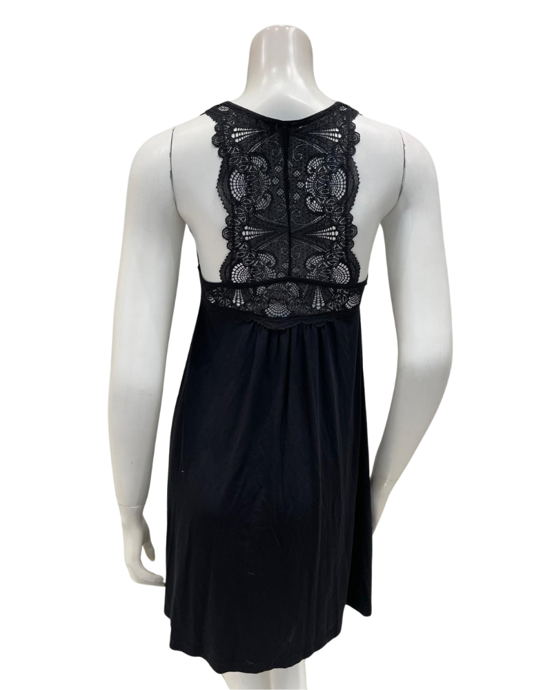 Fleur't 630F Black Lace Full Cup T-Back Short Modal Chemise Myselflingerie.com