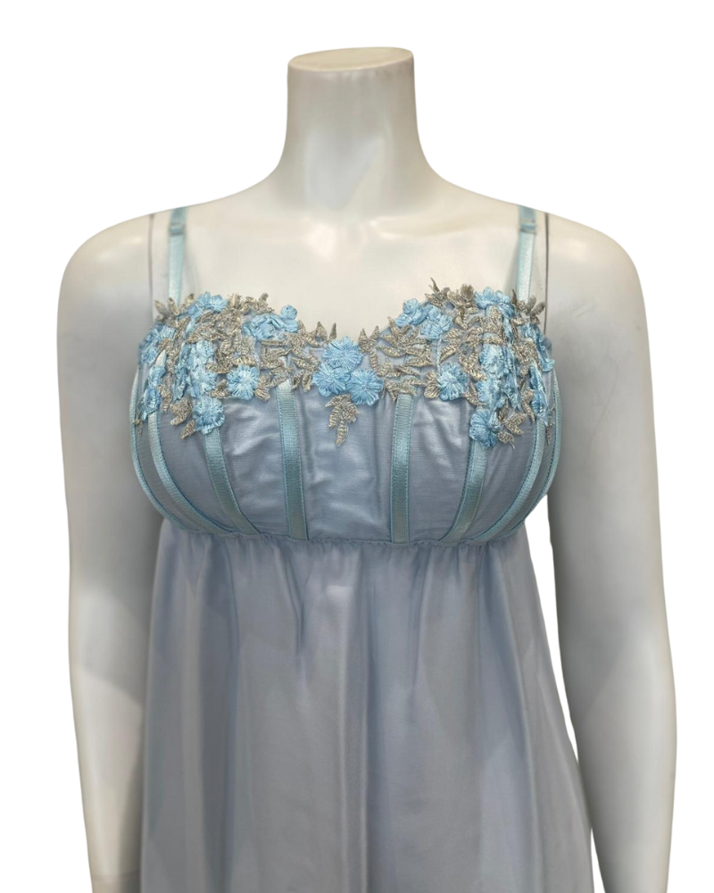 Isayes Lingerie 600193 + 180078 Heavenly Blue Embroidered Chemise & Wrap Set Myselflingerie.com