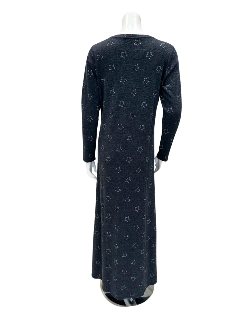 ORD PRO247011 Grey Stars Waffle Button Down Nightgown Myselflingerie.com