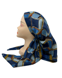 SP296BL Blue Metallic Circular Design Pre-Tied Open Back Bandanna