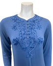 The Star Story 10-882 Royal Scroll Steel Blue Modal Button Down Nightgown Myselflingerie.com
