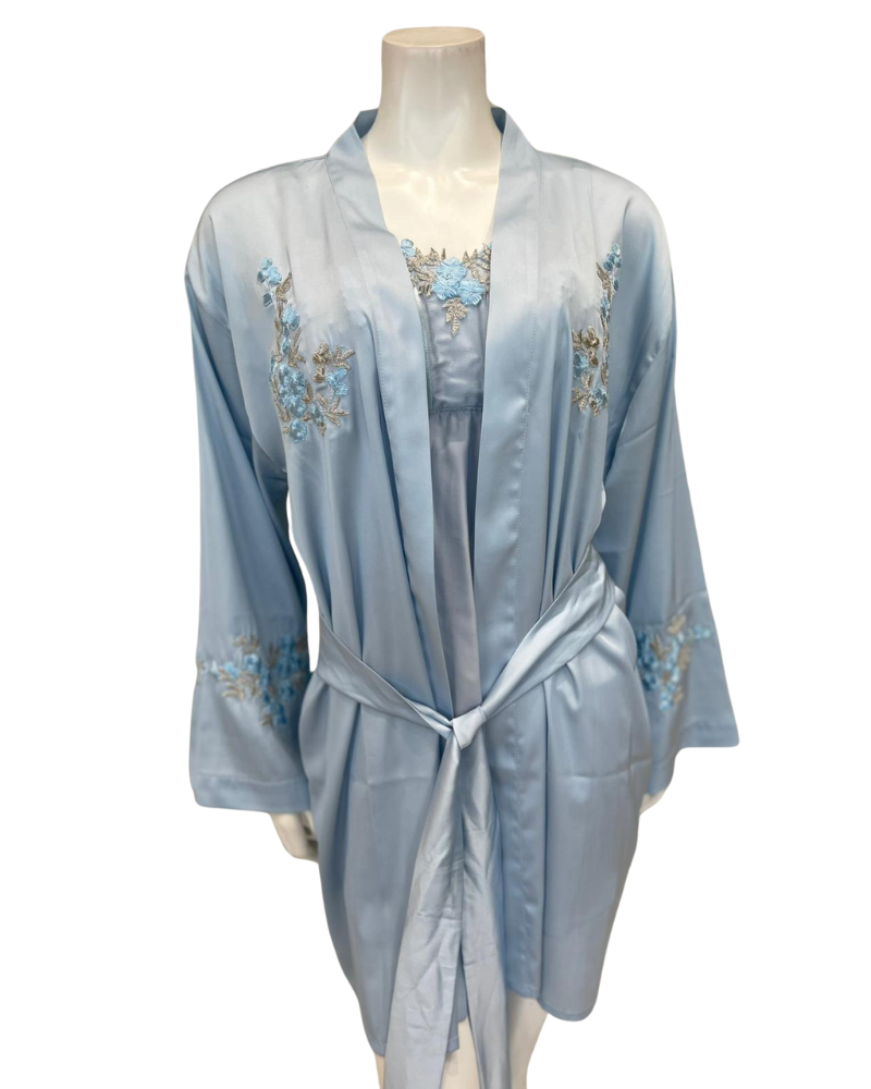 Isayes Lingerie 600193 + 180078 Heavenly Blue Embroidered Chemise & Wrap Set Myselflingerie.com