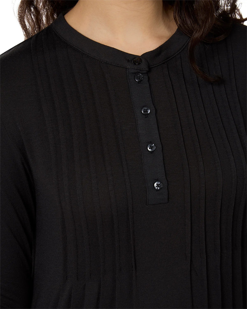 Me Moi CNL08833 Black Pintuck Button Down Modal Nightgown Myselflingerie.com