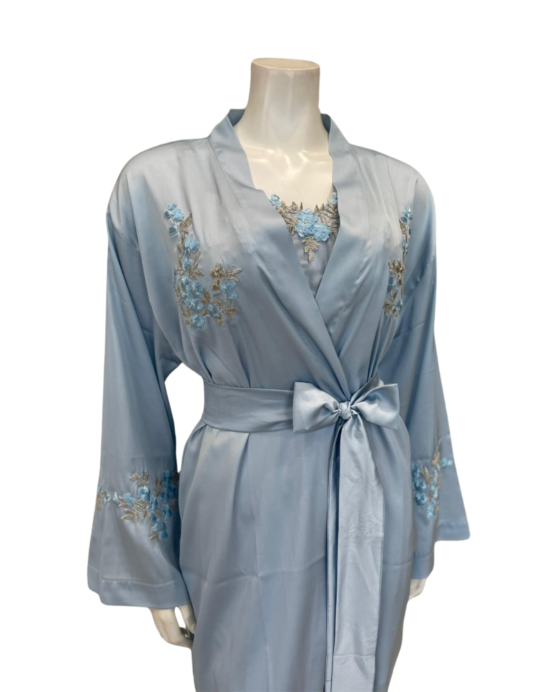 Isayes Lingerie 600193 + 180078 Heavenly Blue Embroidered Chemise & Wrap Set Myselflingerie.com