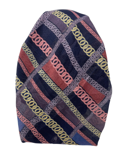 It's Younique OB-CHAI-BL Rows of Chains Blue Border Pre-Tied Open Back Bandanna with Velvet Grip Myselflingerie.com