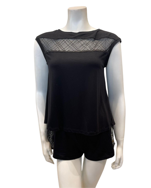 Oh! Zuza Black Lace Open Back Modal Pajamas Shorts Set Myselflingerie.com