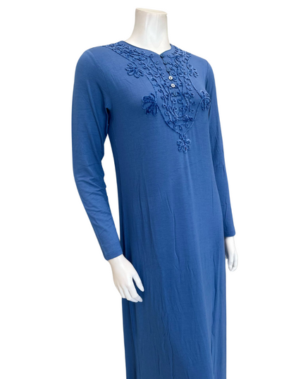 The Star Story 10-882 Royal Scroll Steel Blue Modal Button Down Nightgown Myselflingerie.com