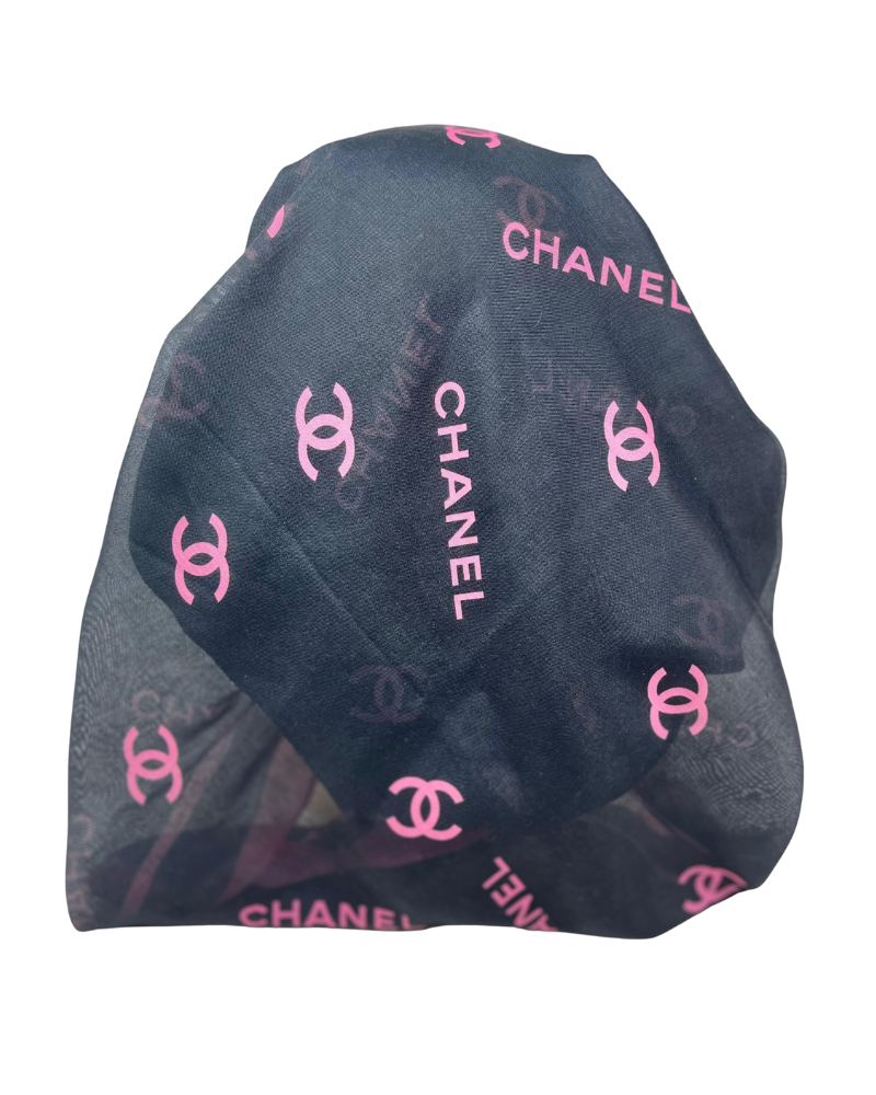 It's Younique OB-CC-BLK Pink Chanel Inspired Pre-Tied Open Back Bandanna with Velvet Grip Myselflingerie.com