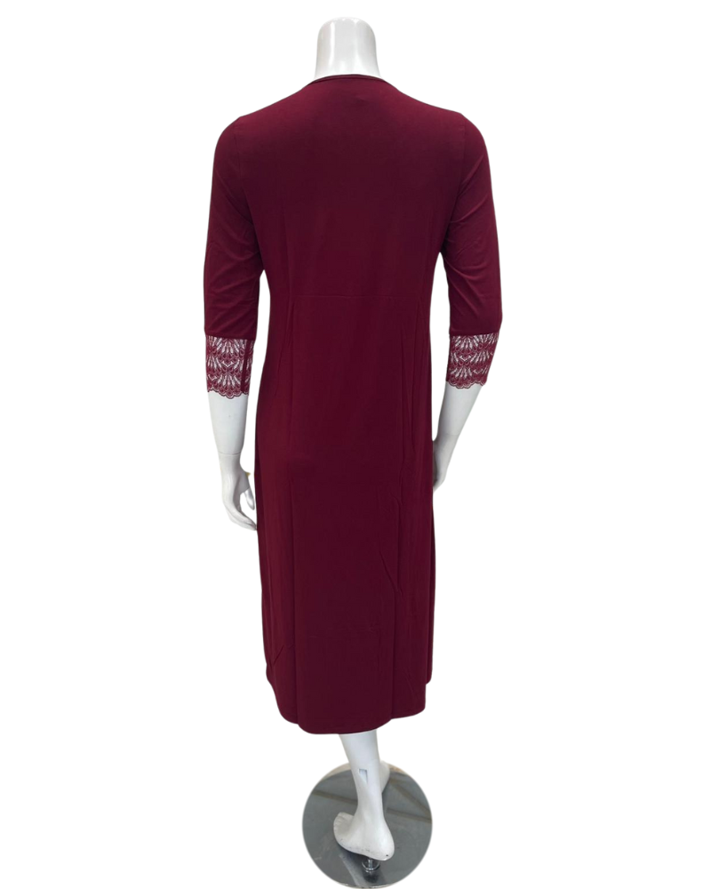 Oh! Zuza M4508 Red Wine Modest V Lace Modal Nightshirt Myselflingerie.com