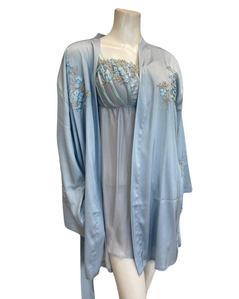 Isayes Lingerie 600193 + 180078 Heavenly Blue Embroidered Chemise & Wrap Set Myselflingerie.com