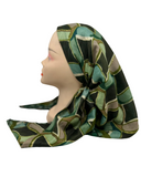 SP296GN Green Metallic Circular Design Pre-Tied Open Back Bandanna