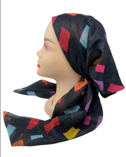 It's Younique PP-SHIM-SQMU Multicolor Squares Shimmer Pre-Tied Bandanna with Velvet Grip Myselflingerie.com