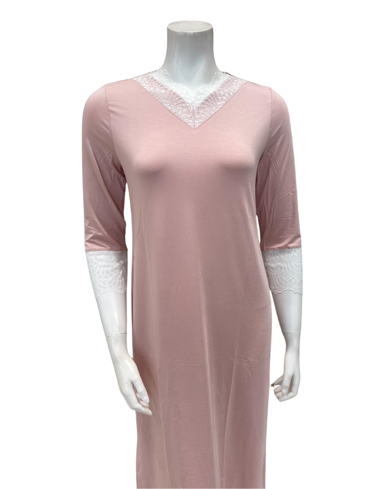 Oh! Zuza M4508 Dusty Pink Modest V Modal Nightshirt Myselflingerie.com
