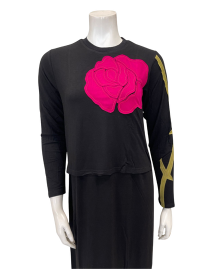 The Star Story 10-895 Black with Pink Flower Puzzle Modal Nursing Nightgown Myselflingerie.com